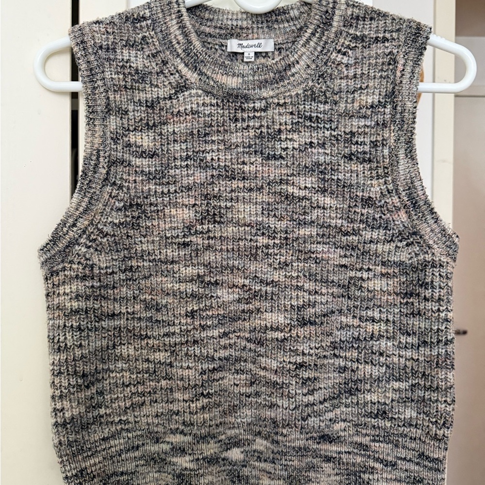 Madewell Multicolor Marled Knit Crewneck Sweater - Gray & Cream Blend